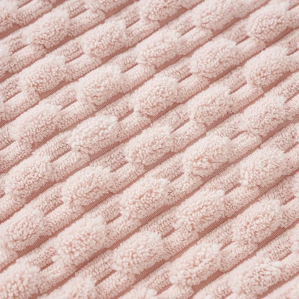 Pompom Pink Stripe Texture Corduroy Farmhouse Cute Luxury Soft Pillow Cover Set
